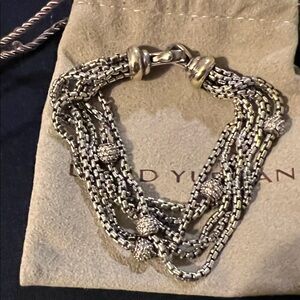 David Yurman Multi-Strand Silver Bracelet with Diamond Beads